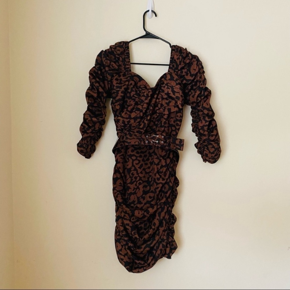 NICHOLAS ruched leopard print belted minidress Size 6 - Picture 2 of 8